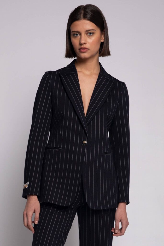 Chaqueta Katrina emb pinstripe navy knit
