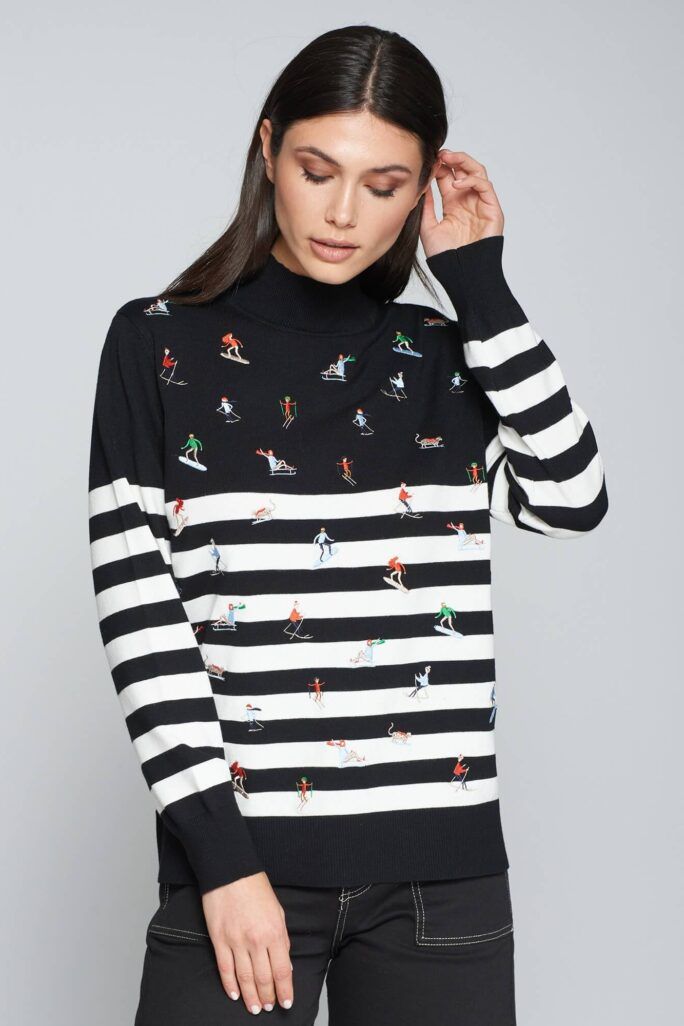 Punto skier bordado pullover rayas negras blancas Vilagallo