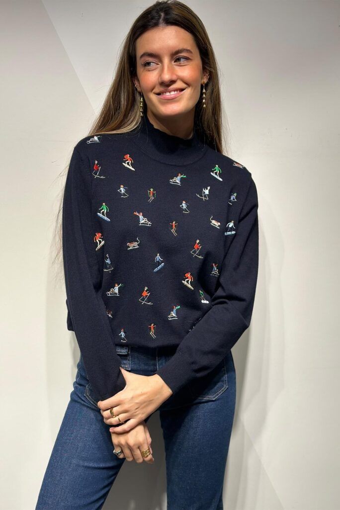 Punto skier bordado pullover navy Vilagallo