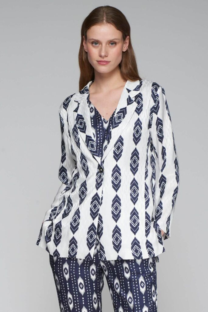 Chaqueta Alina ikat blanco jacquard Vilagallo