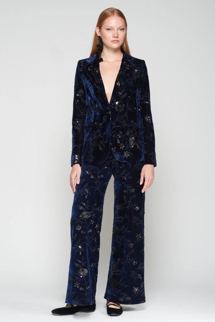 Pantalón Helen terciopelo flor lentejuelas Vilagallo