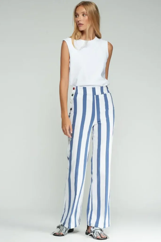 Pantalón rayas azul y blanco botones Vilagallo