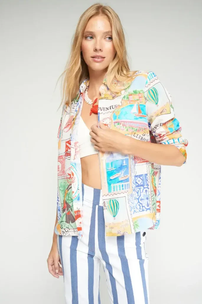 Camisa estampado sellos viajes Vilagallo