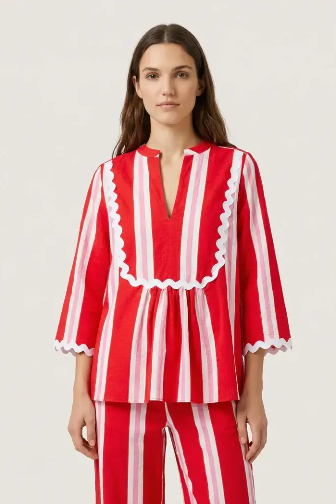 Camisa Seersucker Rayas Rojas Ondulina Vilagallo