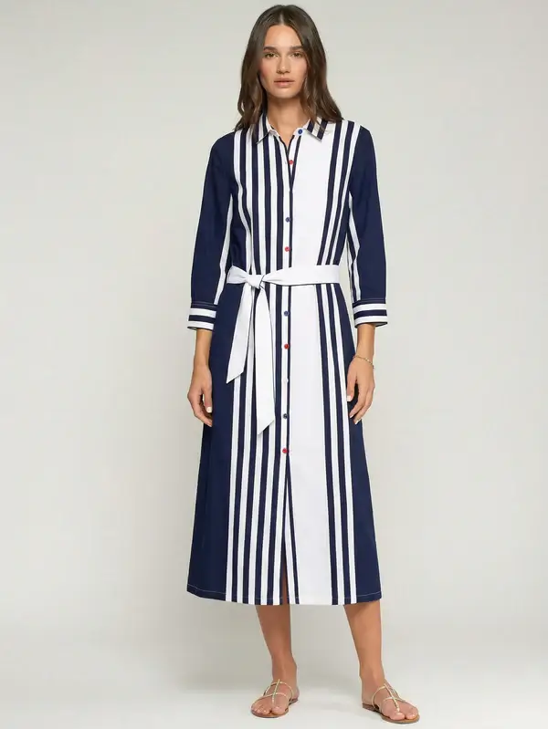 Vestido camisero rayas marino y blanco Vilagallo