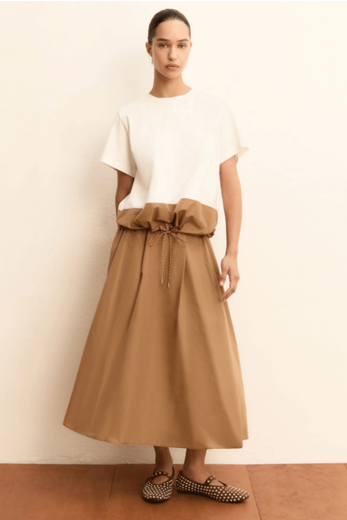 Falda larga de tafetán camel EMME