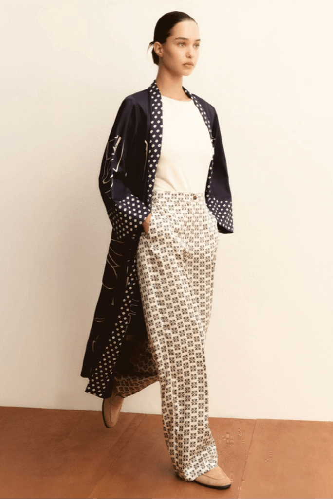 Pantalón de sarga estampada blanco lana EMME