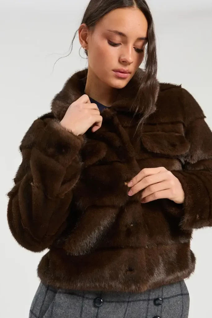Chaqueta pelo marrón efecto vaquera Vilagallo