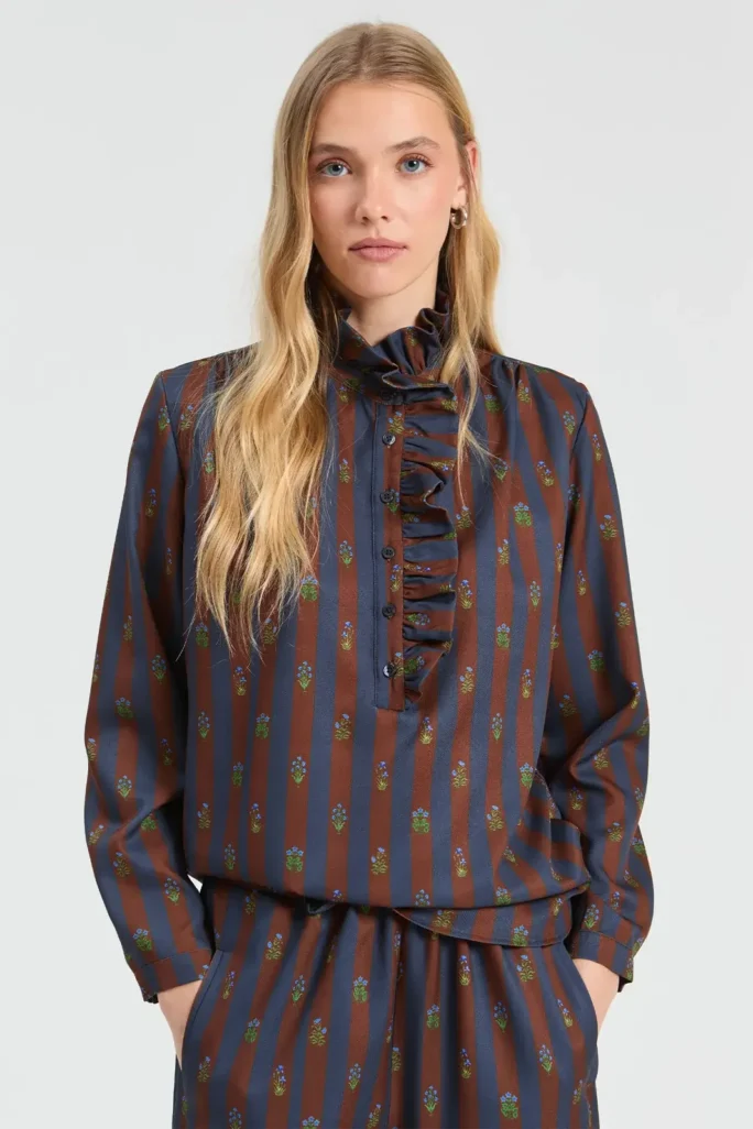 Camisa rayas flor india Vilagallo