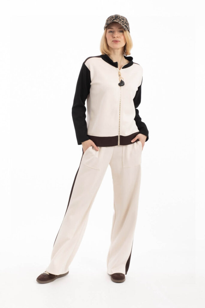 Pantalón Chándal Soft Beige rayas Anna Mora